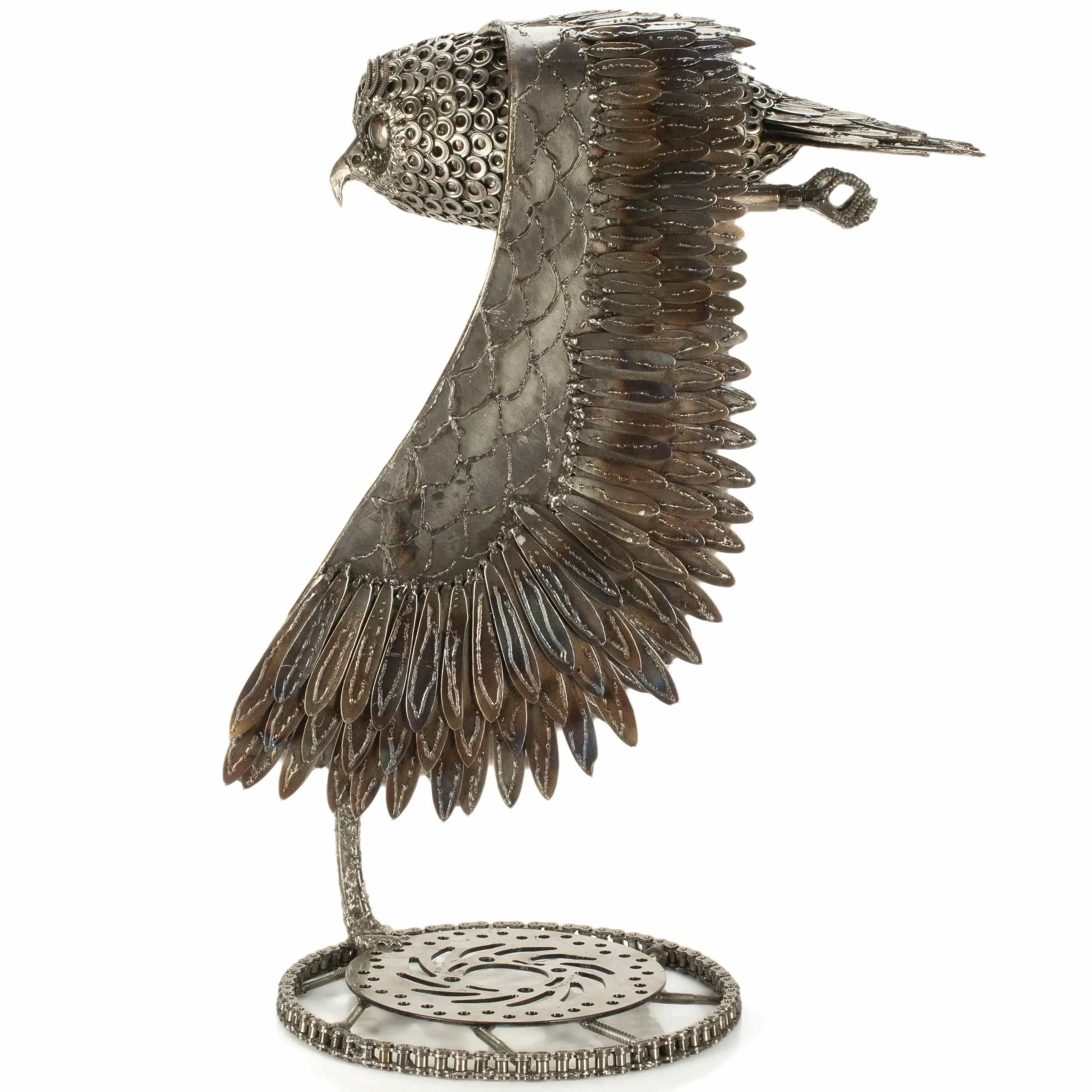 27" Flying Owl Recycled Metal Art Sculpture