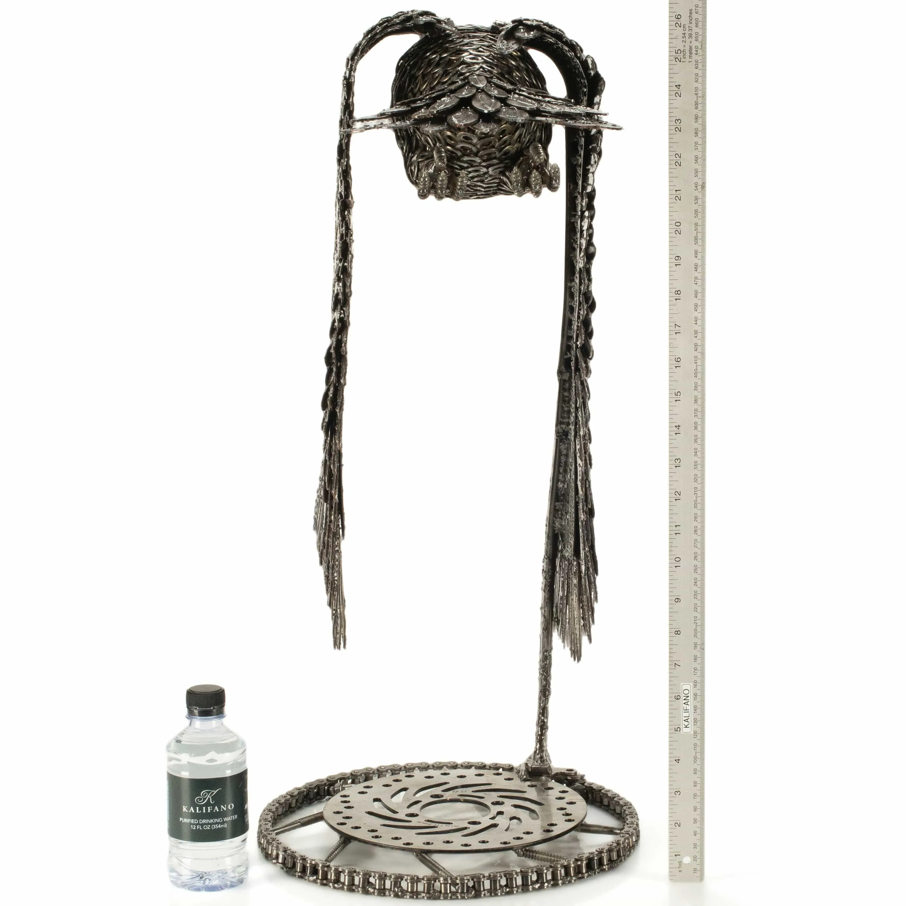 27" Flying Owl Recycled Metal Art Sculpture
