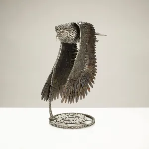 27" Flying Owl Recycled Metal Art Sculpture