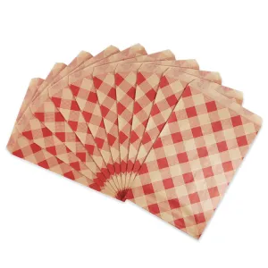 6" x 9" Decorative Flat Paper Gift Bags - Woven Red-Buffalo Pattern on Brown Kraft Bags - For Sales/Treats/Parties/Cookies/Gifts