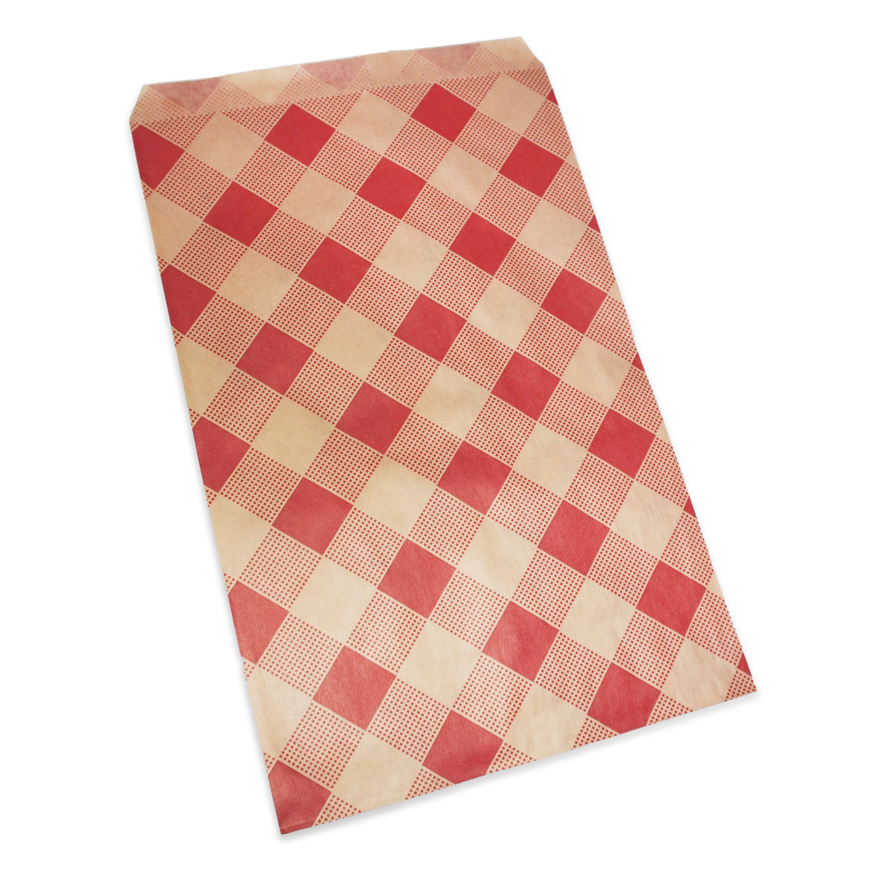 6" x 9" Decorative Flat Paper Gift Bags - Woven Red-Buffalo Pattern on Brown Kraft Bags - For Sales/Treats/Parties/Cookies/Gifts