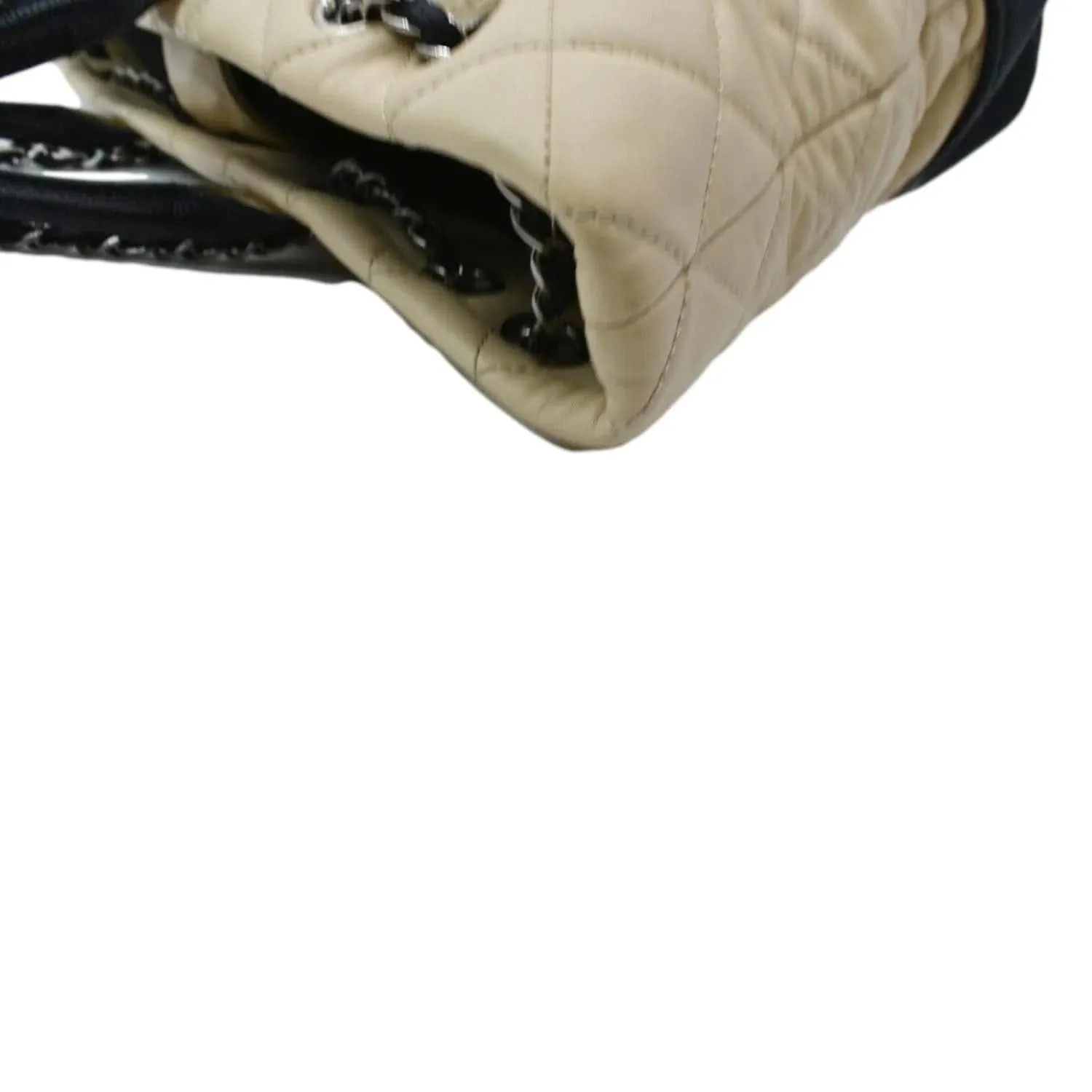 CHANEL Drawstring Large Quilted Calfskin & Caviar Shopping Tote Bag Beige