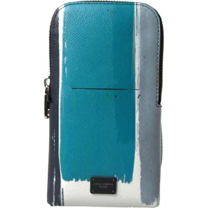 Dolce & Gabbana Elegant Leather Crossbody Phone Bag in Blue & White