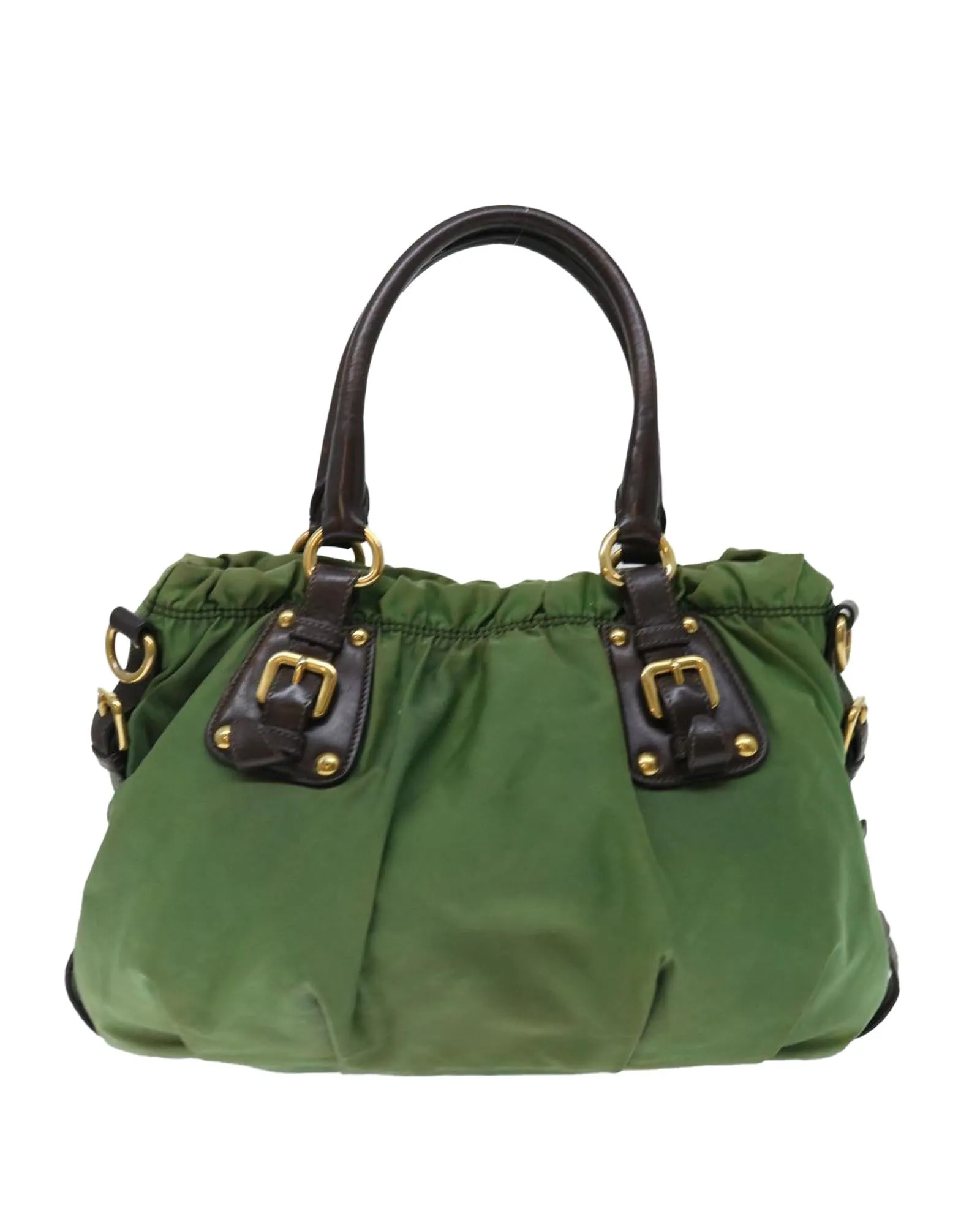 Green Nylon Tote Bag with Name Tag and Shoulder Strap