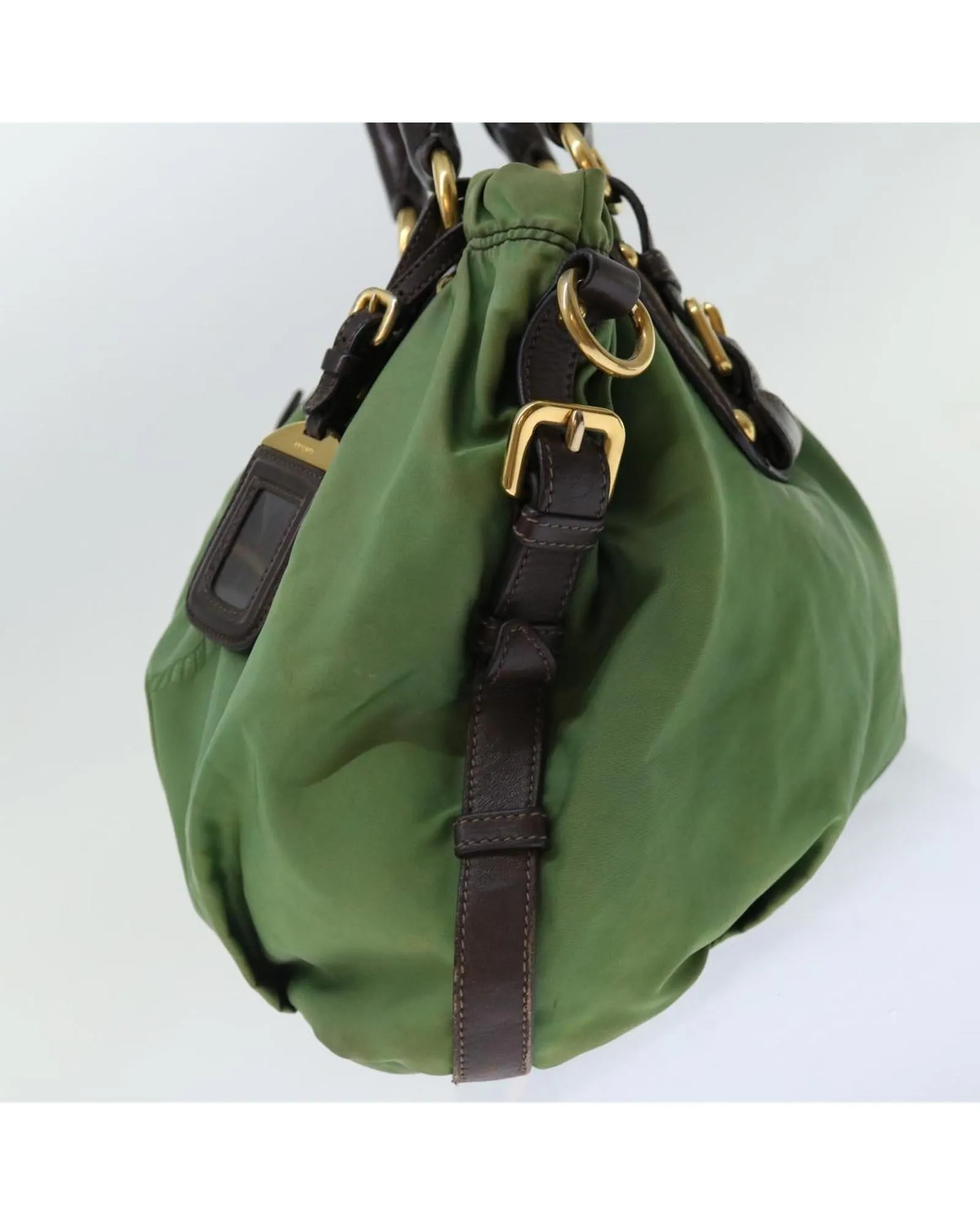 Green Nylon Tote Bag with Name Tag and Shoulder Strap