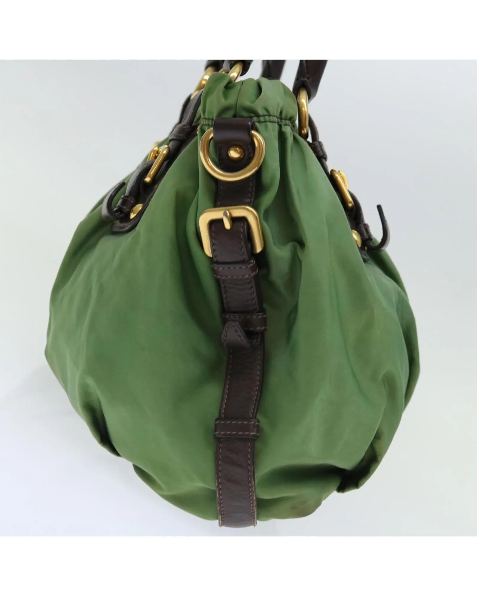 Green Nylon Tote Bag with Name Tag and Shoulder Strap
