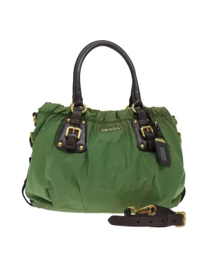 Green Nylon Tote Bag with Name Tag and Shoulder Strap