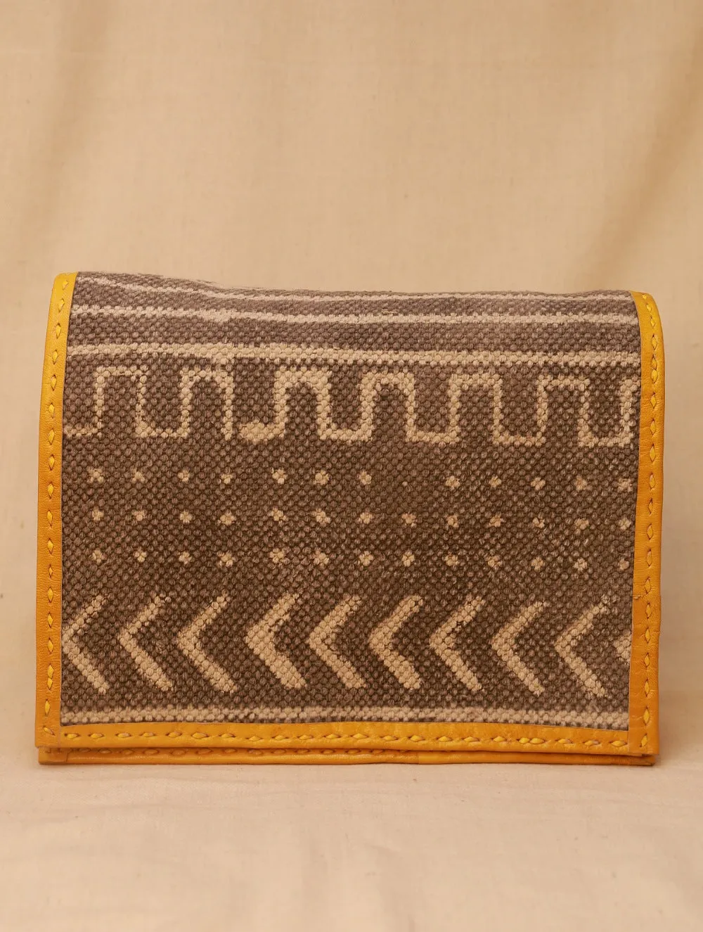 Handcrafted Jawaja Leather Sling Bag with Rug Patch - Indigo & Yellow