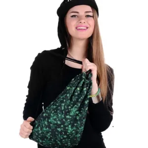 High-Quality Black and Green 420-Themed Drawstring Backpack