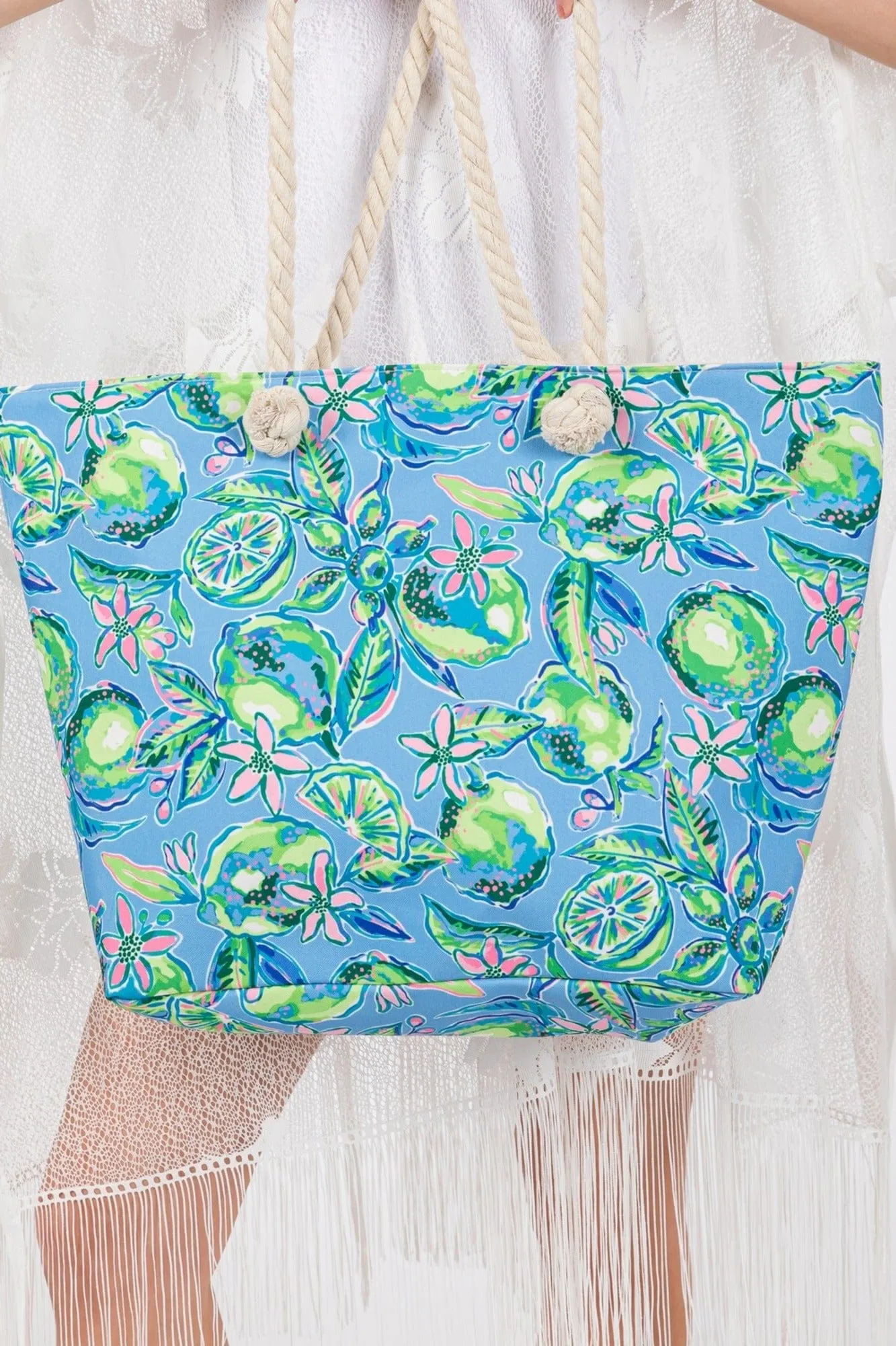 MB0256 Hand Drawn Lime Print Beach Tote