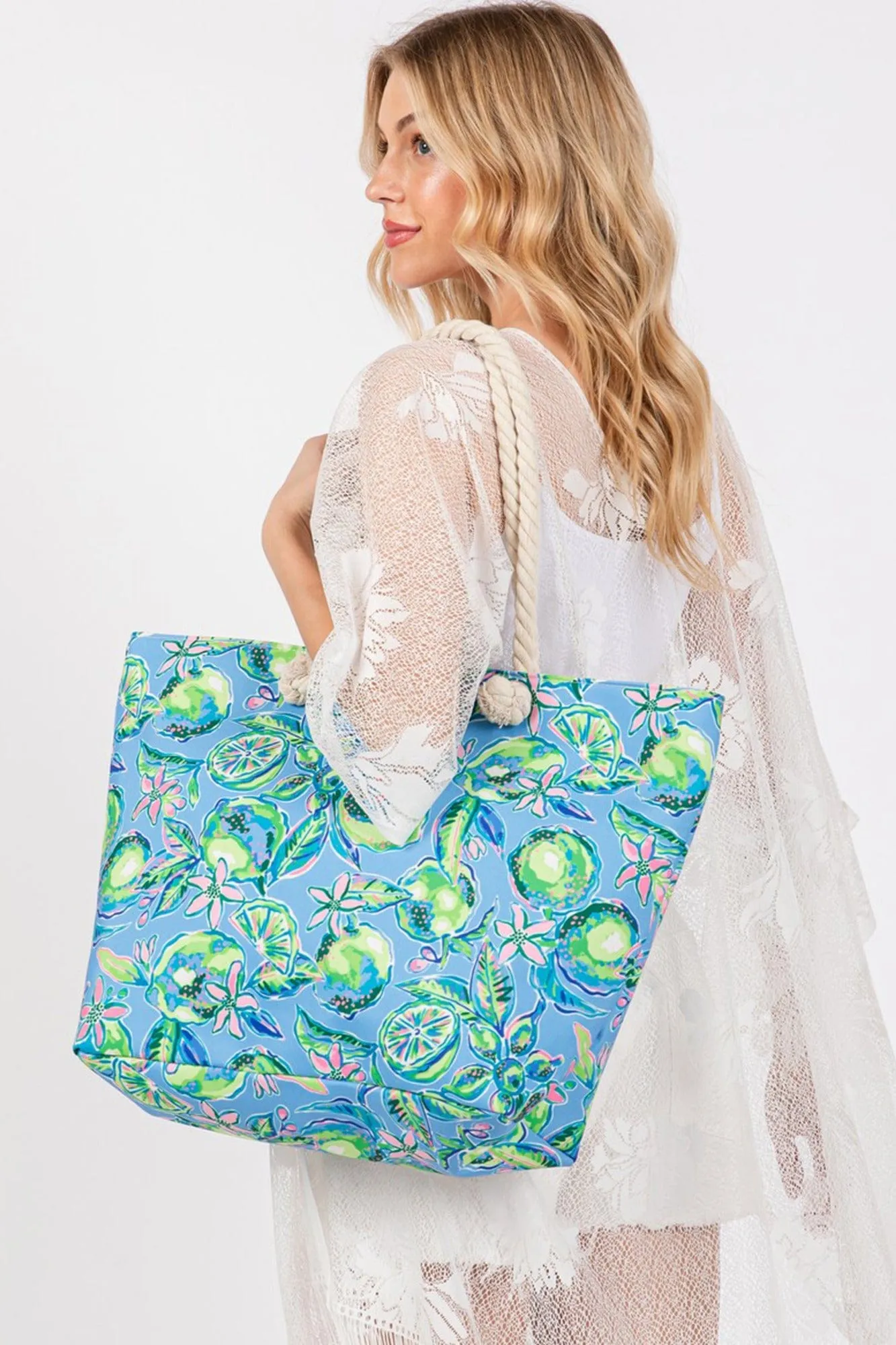 MB0256 Hand Drawn Lime Print Beach Tote