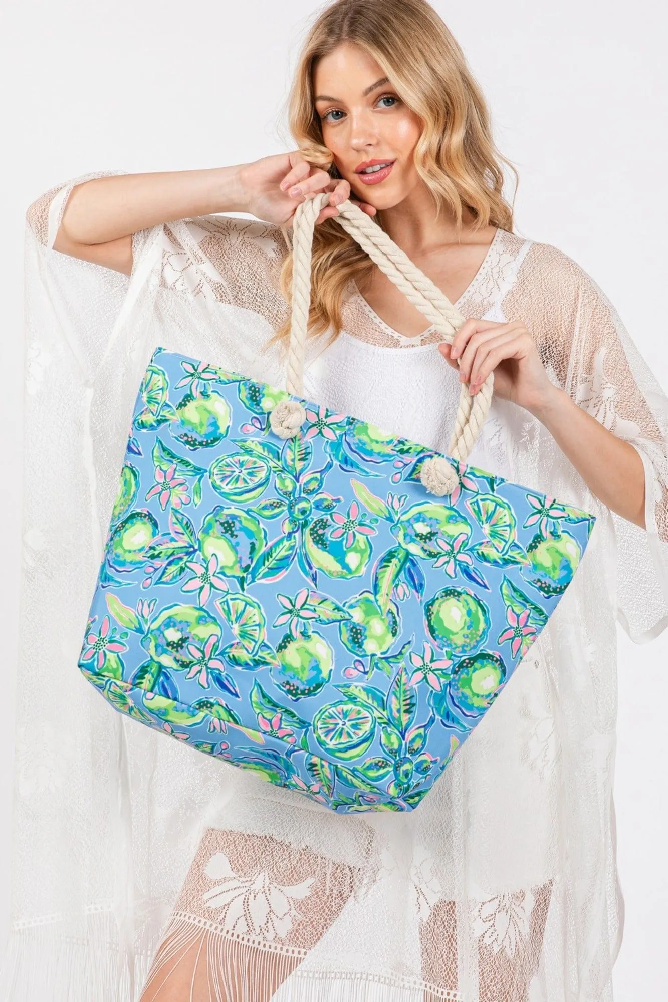 MB0256 Hand Drawn Lime Print Beach Tote