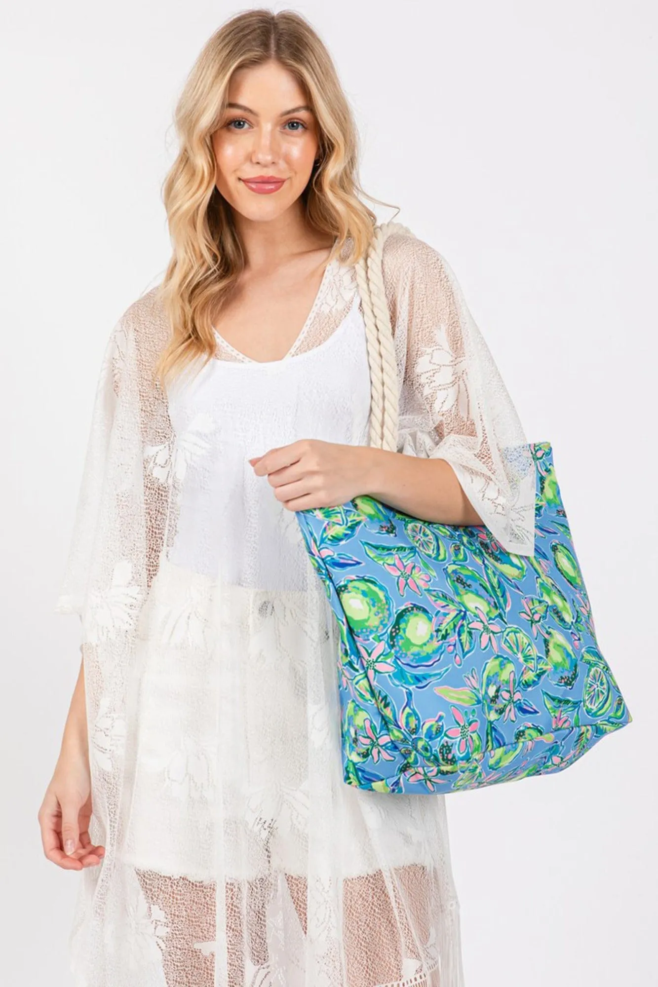 MB0256 Hand Drawn Lime Print Beach Tote