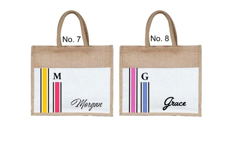 Monogrammed cotton Pocket Jute Bag burlap strip bags
