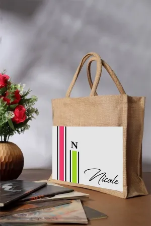 Monogrammed cotton Pocket Jute Bag burlap strip bags