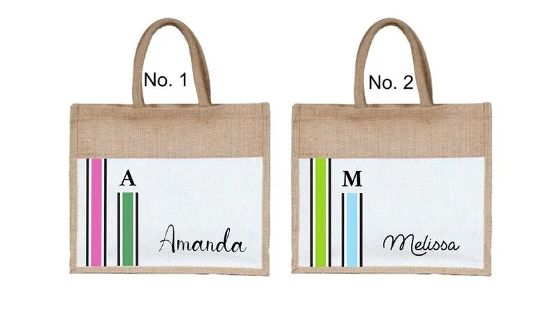 Monogrammed cotton Pocket Jute Bag burlap strip bags