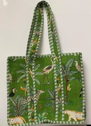 PRE ORDER - Quilted Cotton Tote Bag-GreenLeopard