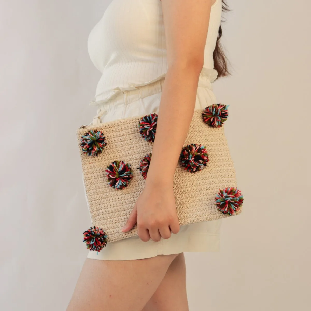 Rectangular Clutch/Pouch Bag | Hand-Crochet | Cotton Yarn | Off White
