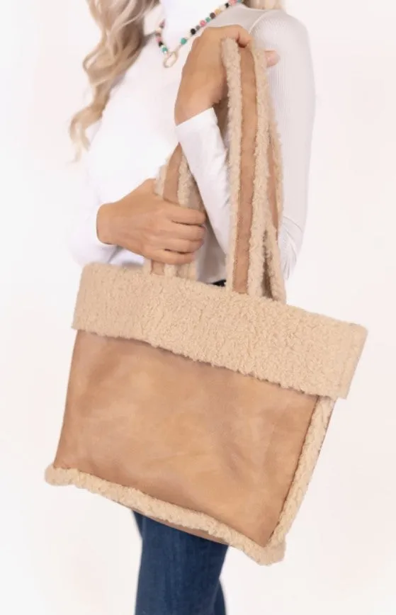 Sherpa Trimmed Tote Bag - #5822-5823