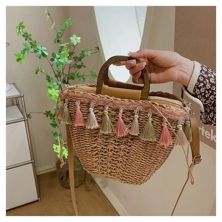 Straw Bags With Leather Straps On Sale-Showtown
