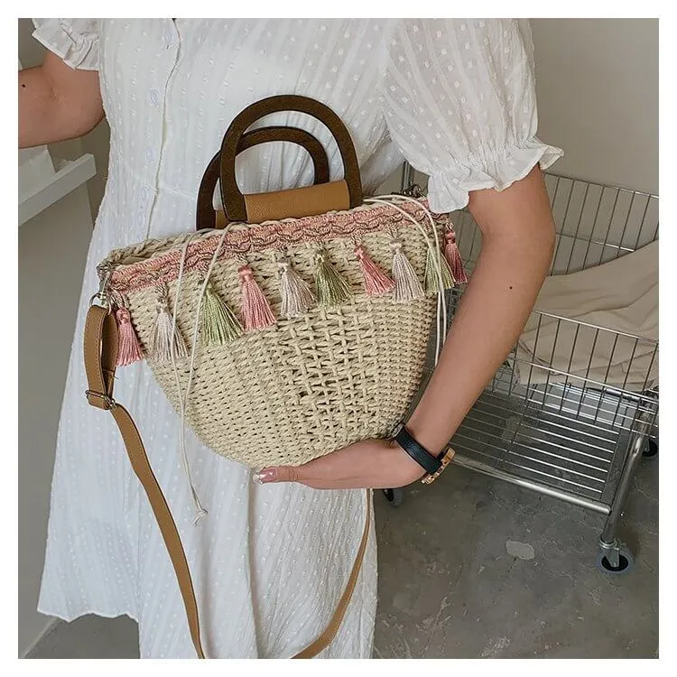 Straw Bags With Leather Straps On Sale-Showtown