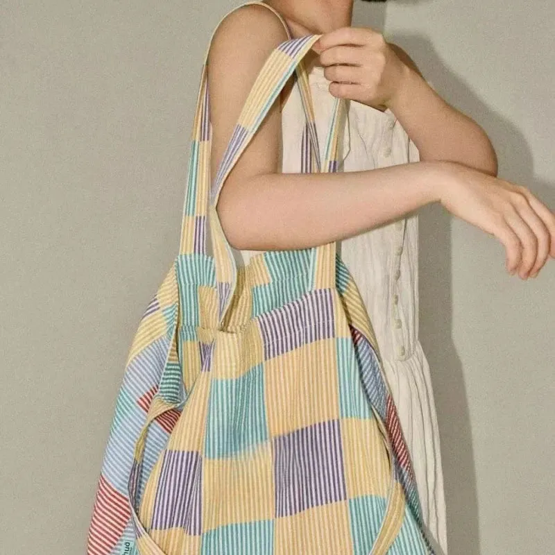 UAKISS  -  Casual Fashion Chic Plaid Canvas Bags All Match Y2k Aesthetic Shoulder Underarm Bag Women High-capacity Sweet Handbags Crossbody