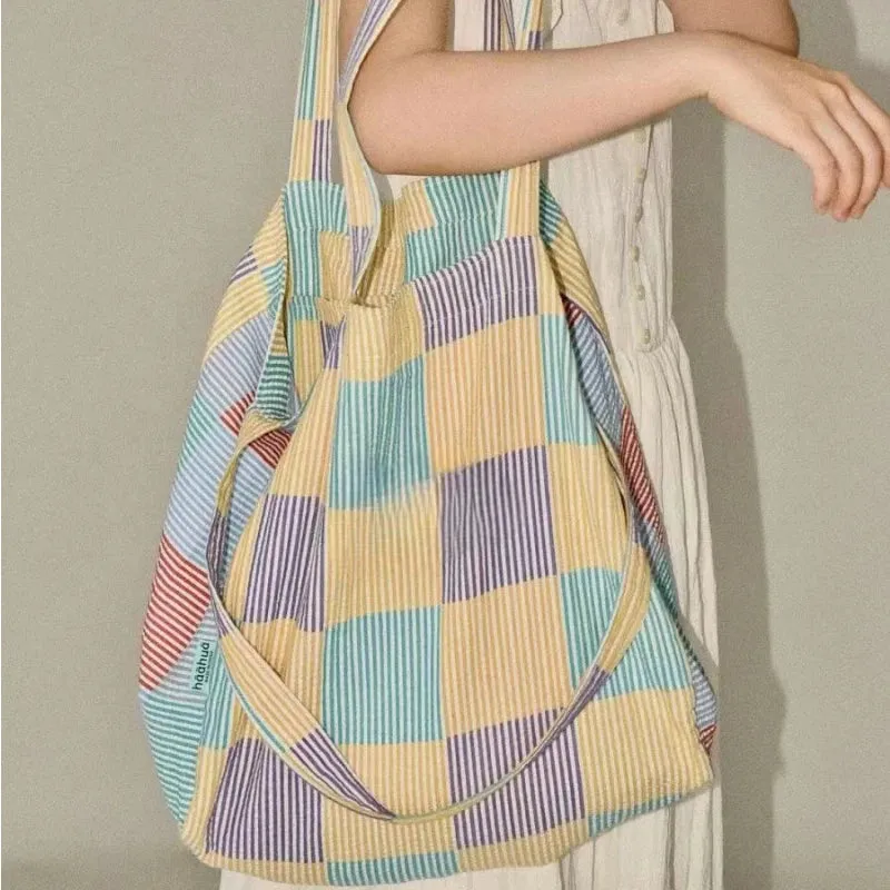 UAKISS  -  Casual Fashion Chic Plaid Canvas Bags All Match Y2k Aesthetic Shoulder Underarm Bag Women High-capacity Sweet Handbags Crossbody