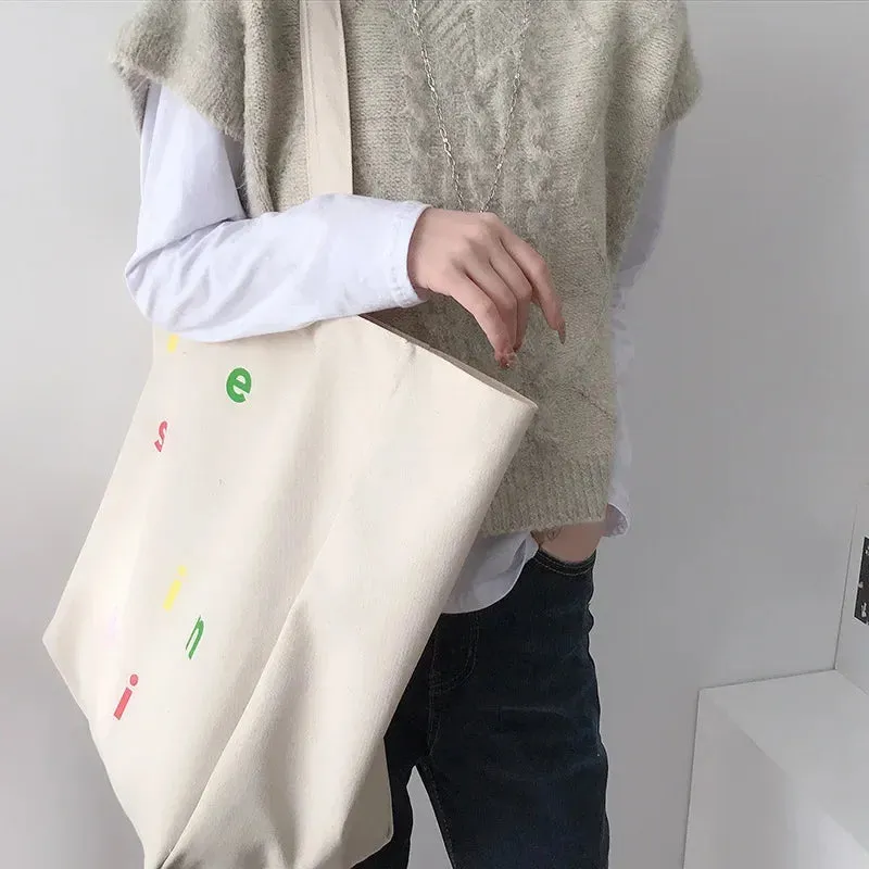 UAKISS  -  New Summer Women Canvas Shopping Bag Letter Books Totes Reusable Grocery Shopper Female Cotton Cloth Shoulder Eco Handbag