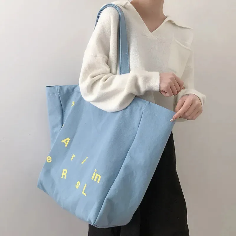 UAKISS  -  New Summer Women Canvas Shopping Bag Letter Books Totes Reusable Grocery Shopper Female Cotton Cloth Shoulder Eco Handbag