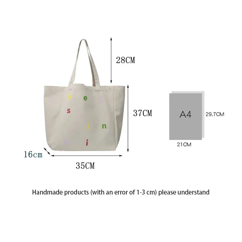 UAKISS  -  New Summer Women Canvas Shopping Bag Letter Books Totes Reusable Grocery Shopper Female Cotton Cloth Shoulder Eco Handbag