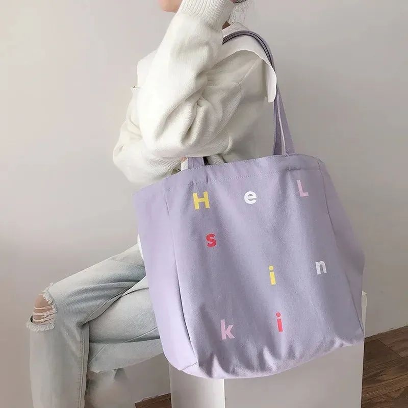 UAKISS  -  New Summer Women Canvas Shopping Bag Letter Books Totes Reusable Grocery Shopper Female Cotton Cloth Shoulder Eco Handbag