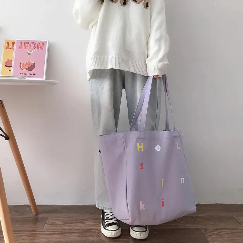 UAKISS  -  New Summer Women Canvas Shopping Bag Letter Books Totes Reusable Grocery Shopper Female Cotton Cloth Shoulder Eco Handbag