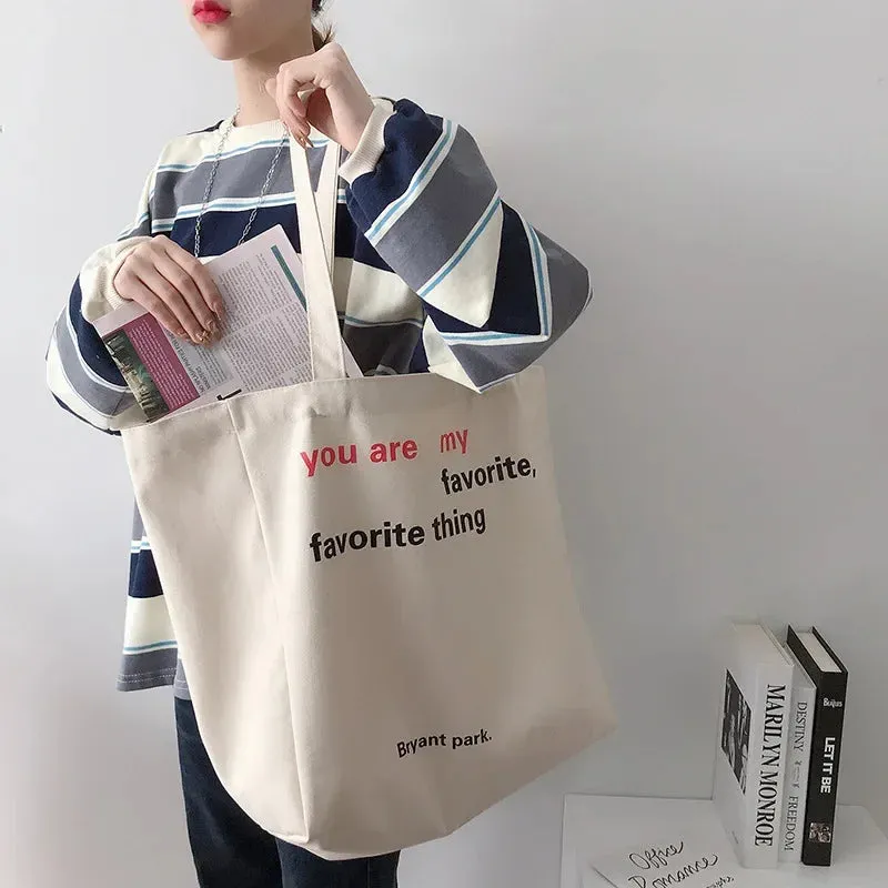 UAKISS  -  New Summer Women Canvas Shopping Bag Letter Books Totes Reusable Grocery Shopper Female Cotton Cloth Shoulder Eco Handbag