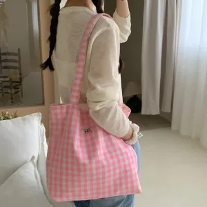 Uakiss Pink Floral Canvas Shoulder Bag Handbag Korean Travel Beach Bag Double-sided Shopping Totes Bag Girl Lace Underarm Bag
