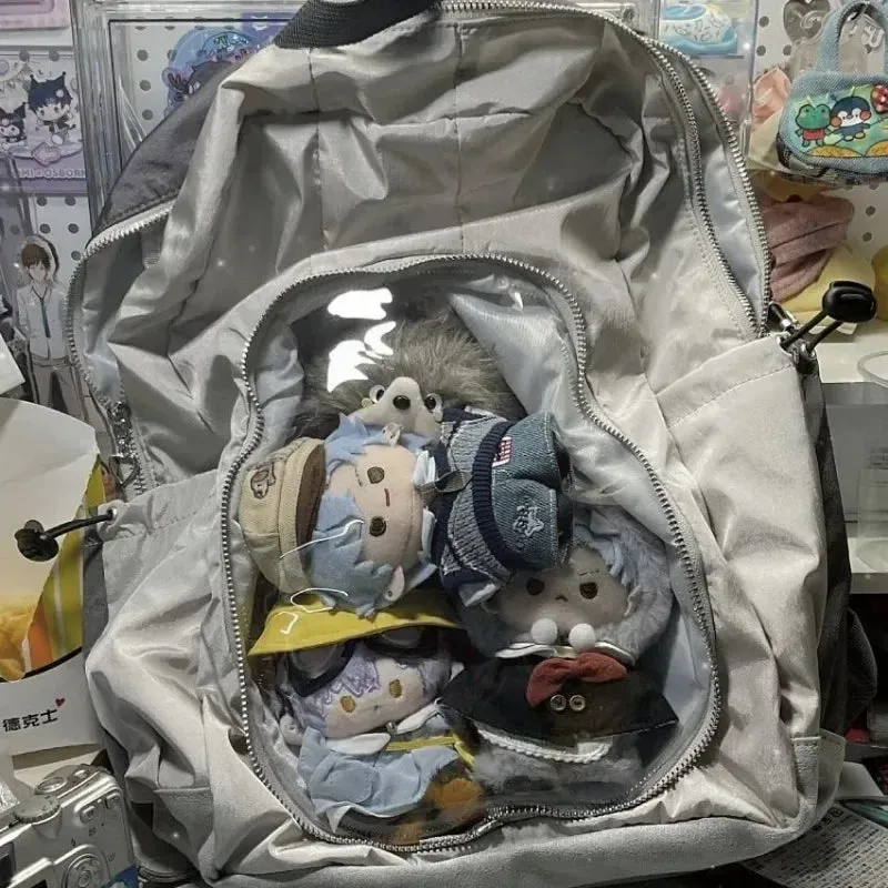 Uakiss Y2K Backpacks Female Casual Large Capacity Detachable Transparent Doll Show Mochilas Harajuku Silver Aesthetic Women Bags