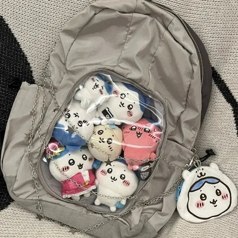 Uakiss Y2K Backpacks Female Casual Large Capacity Detachable Transparent Doll Show Mochilas Harajuku Silver Aesthetic Women Bags