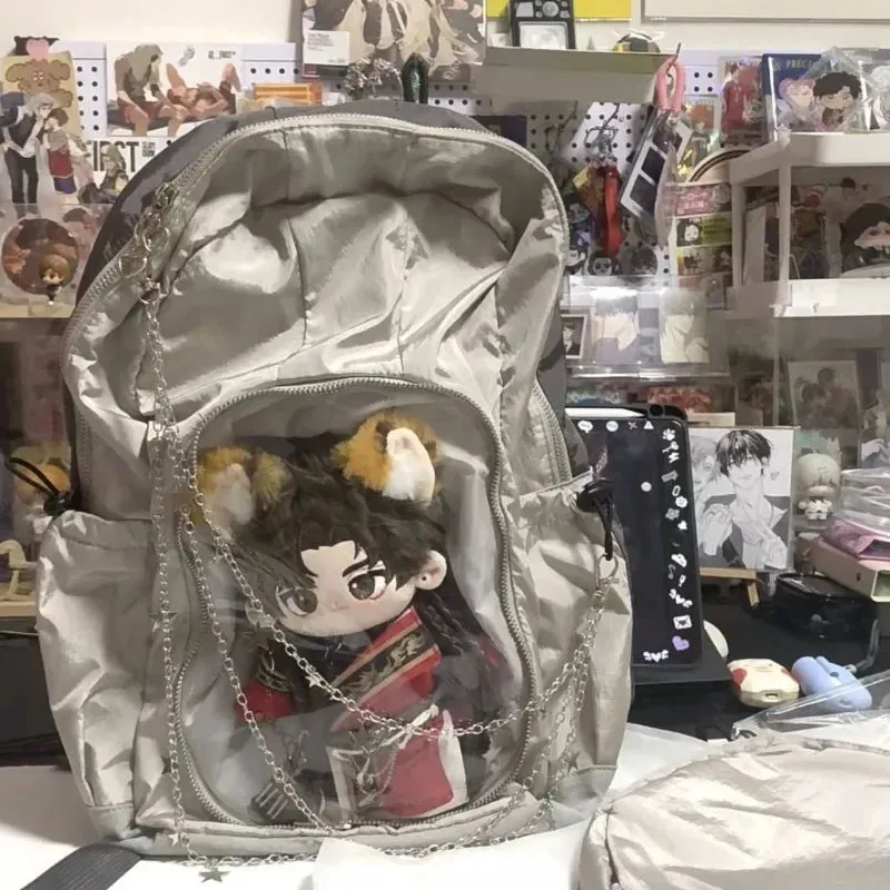 Uakiss Y2K Backpacks Female Casual Large Capacity Detachable Transparent Doll Show Mochilas Harajuku Silver Aesthetic Women Bags