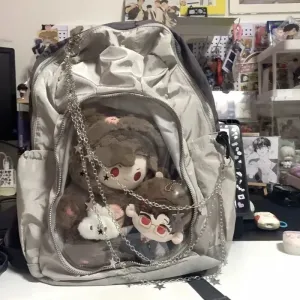 Uakiss Y2K Backpacks Female Casual Large Capacity Detachable Transparent Doll Show Mochilas Harajuku Silver Aesthetic Women Bags